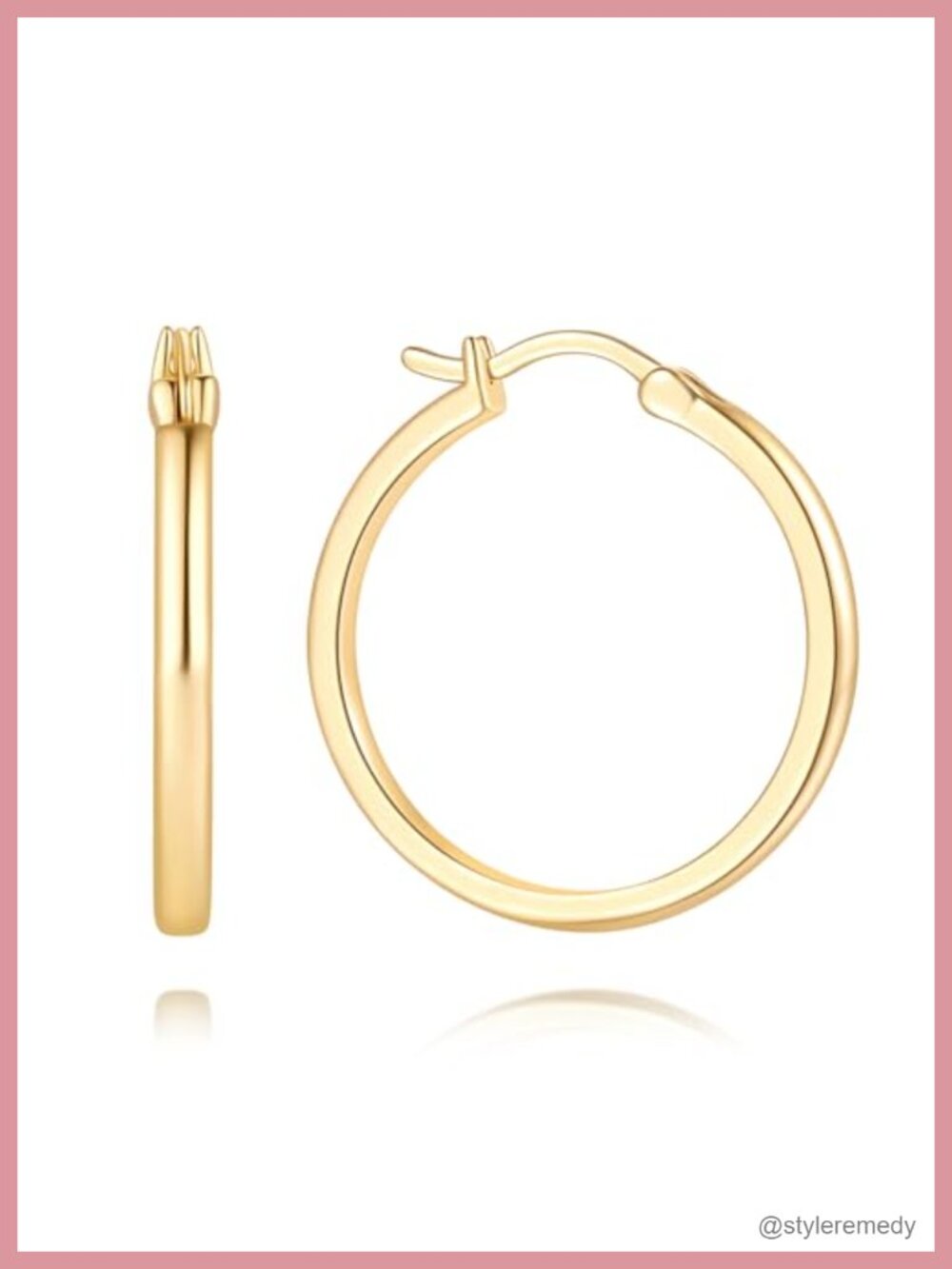 Gold Plated Hoop Earrings for Women Push Back 25MM